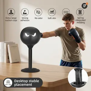 Suction cup desktop punching bag — mini boxing trainer. Strong suction cup, fast-rebound carbon steel spring, high-elastic PU ball. Stress relief for office/home/parties. Fun gift for adults & kids.