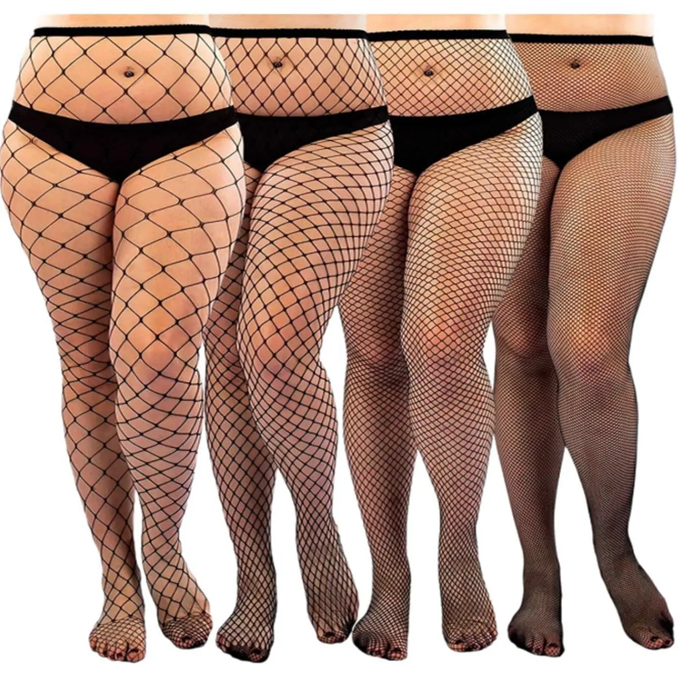 Women's 4-Pair High-Waist Elastic Firm Soft Fishnet Stockings - Plus-Size Pantyhose for Dresses & Skirts, Durable Fabric (Sports & Outdoor Accessories, Sports Socks)