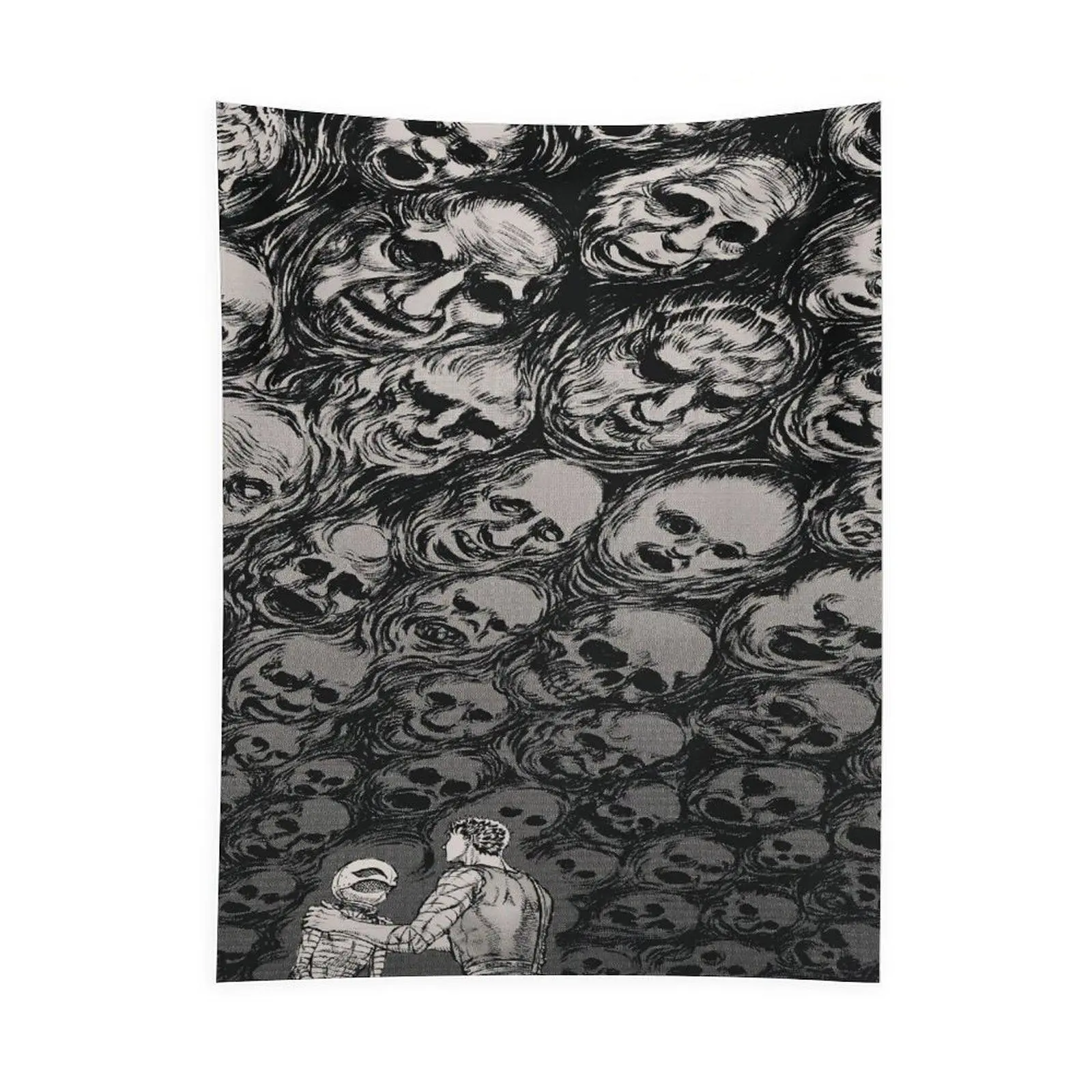Dark Manga Skull Tapestry, Berserk Inspired Horror Faces Wall Hanging, Gothic Anime Bedroom Decor