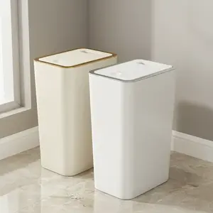 Square Trash Can with One-Touch Lid, Easy Clean Design for Bedroom Kitchen Living Room Public Spaces, Covered Garbage Bin, Home Trash Can