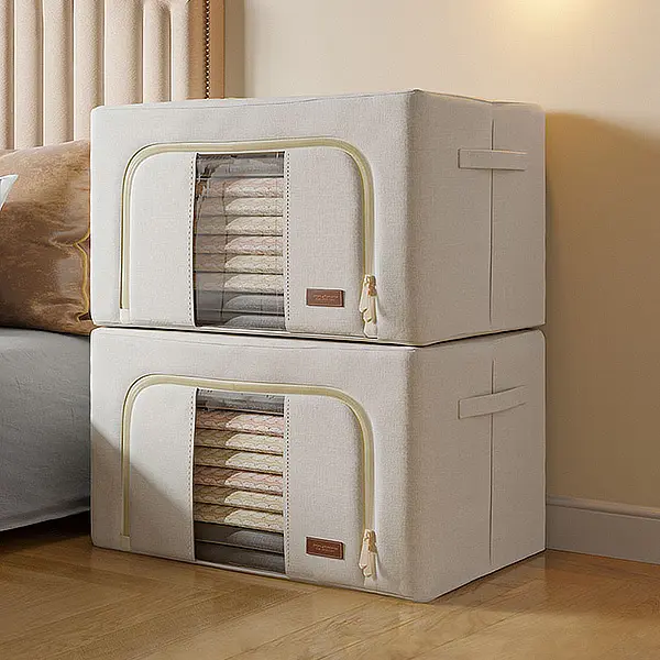Joybos 2  Pack Storage Bins with Metal Frame, Foldable box Organizer, Oxford Fabric bins  with Large Clear Window & Carry Handles campingessentials