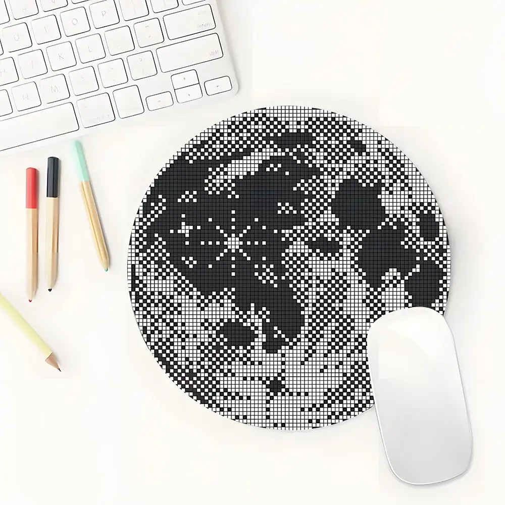Pixel Moon Design Minimalist Style Round Gaming Mouse Pad, Pixel Aesthetic Desktop Decoration Protection Pad, Non-Slip Rubber Lock Edge Small Size Pad, Suitable For Laptops And Desktops, Ideal Pixel Aesthetic Gift For Family And Friends, Gaming Mousepad