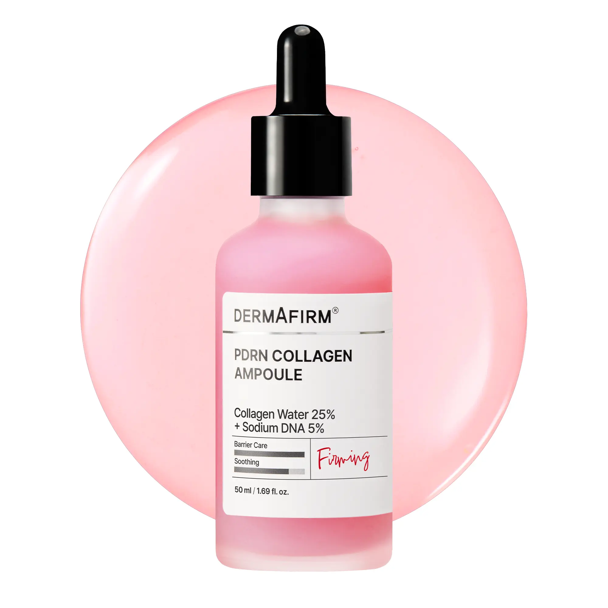 DERMAFIRM PDRN Collagen Ampoule with Salmon DNA, 7 Days Pink Peptide Serum for Firmer-Looking Skin, Calm & Glow Barrier Care, Korean Skin Care, 50ml / 1.69 fl. oz.