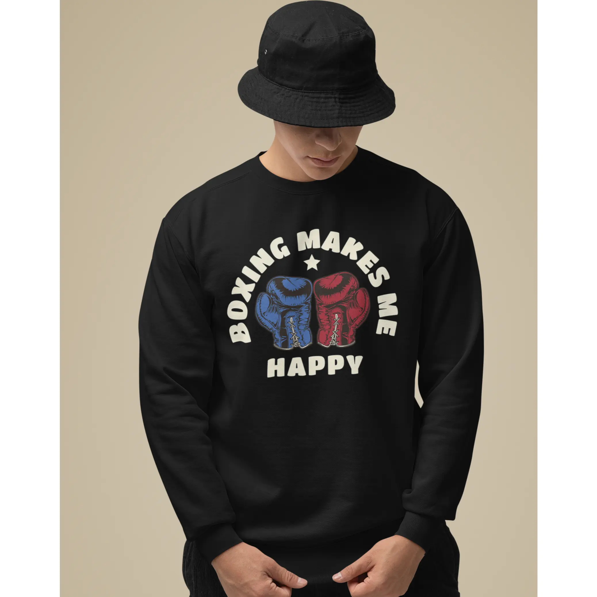 Boxing Makes Me Happy Crewneck Sweater | Gloves, Combat Sports, MMA | (WHAT'S YOUR HUSTLE?®)