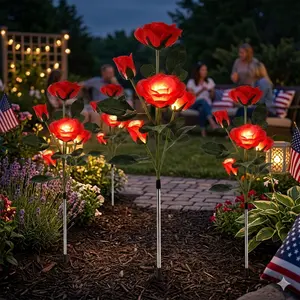 5 Pack Outdoor Solar Rose Lights, Waterproof LED Flower Garden Stake Lights, Decorative Landscape Lighting for Yard, Patio, Lawn, Dreamy Wedding & Event Decor