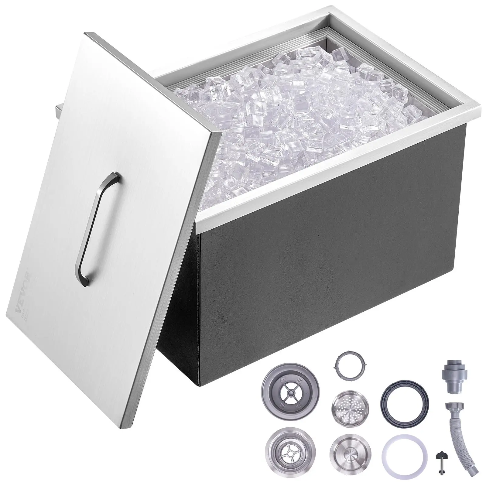 【Summerfinds】VEVOR Drop in Ice Chest 22"L x 17"W x 12"H Stainless Steel Ice CoolerCommercial Ice Bin with Cover40 qt Outdoor Kitchen Ice BarDrain-pipe and Drain Plug Includedfor Cold Wine Beer