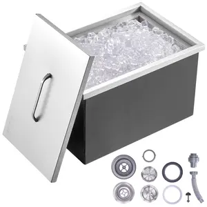【fathersdaygift】VEVOR Drop in Ice Chest 22"L x 17"W x 12"H Stainless Steel Ice CoolerCommercial Ice Bin with Cover40 qt Outdoor Kitchen Ice BarDrain-pipe and Drain Plug Includedfor Cold Wine Beer
