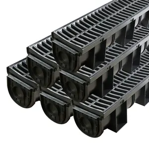 5.9x5.1 Inch Trench Drain System, with Plastic Grate, 6 Pack Garden Drain with 6 End Caps,  HDPE Channel Drainage for Garden Driveway Yard Sidewalk