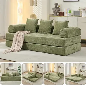 Chenille Cloud Couch Convertible Folding Mattress with Armrest - Floor Sofa Bed, Floor Sofa Lounge for Living Room, Bedroom
