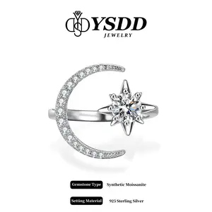 【#505 Star and Moon】Fashion Moon Shape 1/2CT Ring vvs Synthetic Moissanite Rings in 925 Sterling Silver