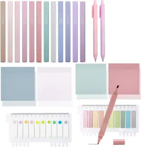 Journaling Kit 12 Pastel  Highlighters Dual Tips and 2 Smooth  Pens, 400 Sheets Labels for Annotating Books, 200 Sheets 3 x 3 Inch Sticky Notes,  Study Kit for Office School