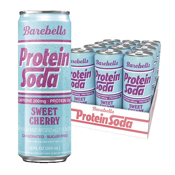 Barebells Protein Soda Sweet Cherry - 12 Count – 12 FL OZ (355 mL) - Protein Soda with 200mg Caffeine and 10g of Protein - On The Go Protein Refreshment