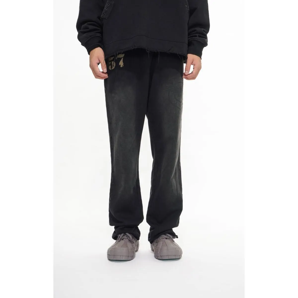 Unisex Relaxed Straight-Cut Sweatpants, Vintage Washed Soft Cotton Fleece with a Casual Graphic Accent and Elastic Waist, Fabric