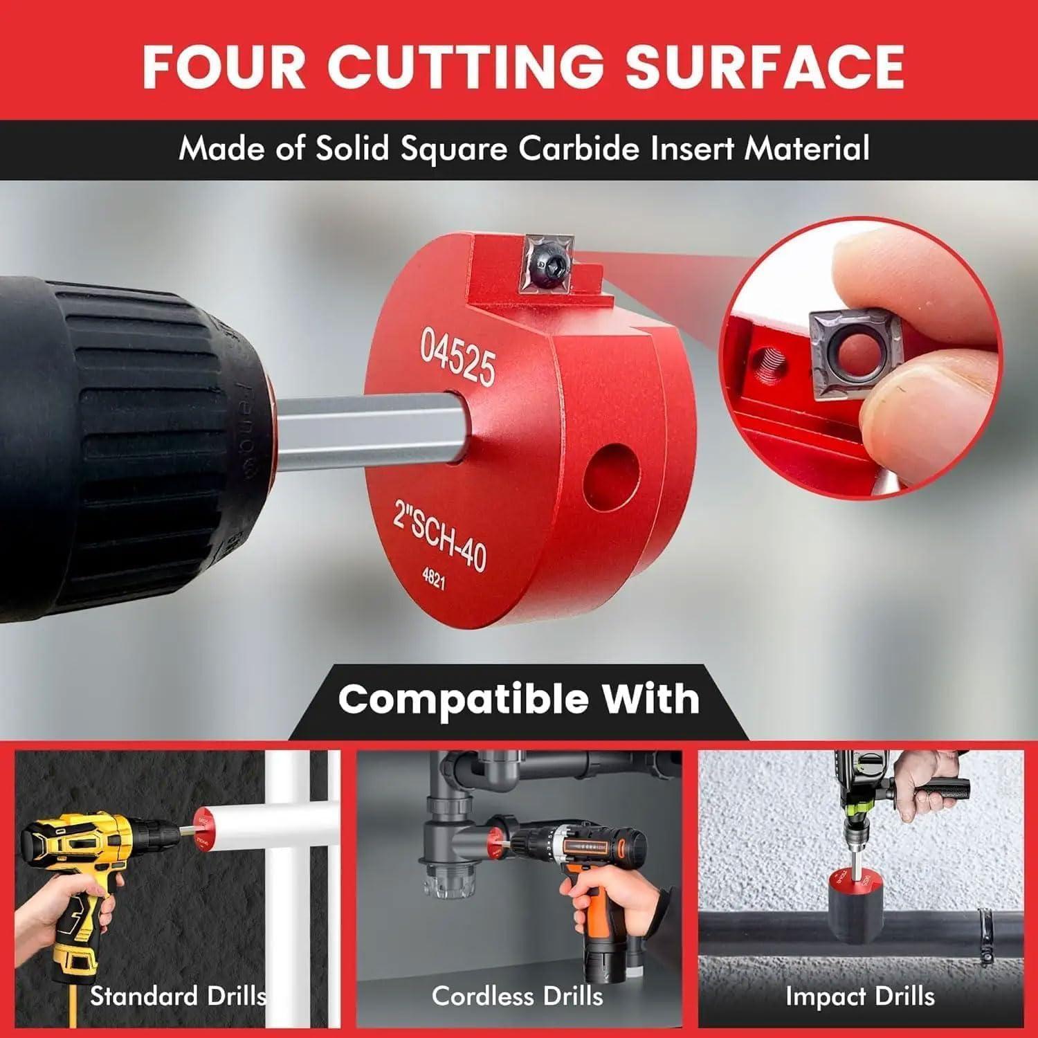 9PCS PVC Pipe Reamer Kit,  Plastic Pipe Fitting Reamers for 1/2" Drills, Compatible with   PVC CPVC ABS Pipes - Reamer Sizes from 1/2" to 4" for Tubs Professional Pipes Repairs DIY Use