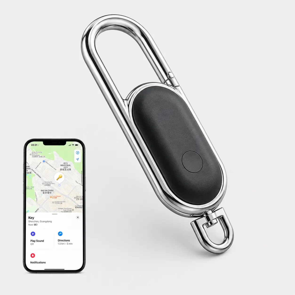 Smart GPS Tracker Carabiner Keychain Works with Apple Find My for iOS, Waterproof Rechargeable Bluetooth Anti-Lost Device, Key Finder, Item Locator for Key Chain, Real-Time Location Tracking