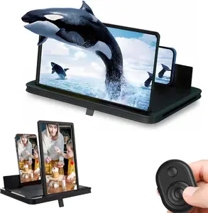 Pull-Out Mobile Phone Screen Magnifier with Remote Control, Blue Light Eye Protection, Smartphone Projector for Horizontal & Vertical Viewing (Black)