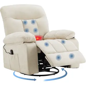 Swivel Rocker Recliner Chair, 270° Rotating Chenille Fabric Recliner with Footrest, Vibration Massage & Lumbar Heating for Living Room Bedroom