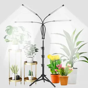 4 Heads Grow Light With Stand, For Indoor Plants With White And Warm White Spectrum, 10 Dimmable Brightness, 3/9/12H Timer, 3 Switch Modes, Adjustable Gooseneck, Suitable For Various Plants Growth