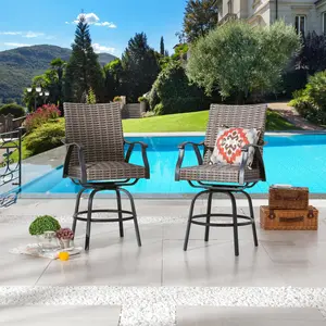 Top Space Outdoor Swivel Bar Stools Set of 2 High Back Bar Height Patio Chairs with Built-in 3.1 Inch Thick Cushion