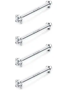 4 Prong Clear Austrian Crystal Nose Stud Sterling Silver Nose Piercing 20g Straight Pin Nose Stud Pack of 4 Nose Piercing Jewelry