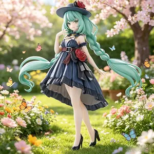 One Piece Hatsune Miku Figure, Elegant Dress with Top Hat & Rose Decor ,Hatsune Miku Action Figure, Premium Edition for Fans & Collectors ,Hatsune Miku "Vocaloid" Figure, Elegant Party Dress Version with Heels