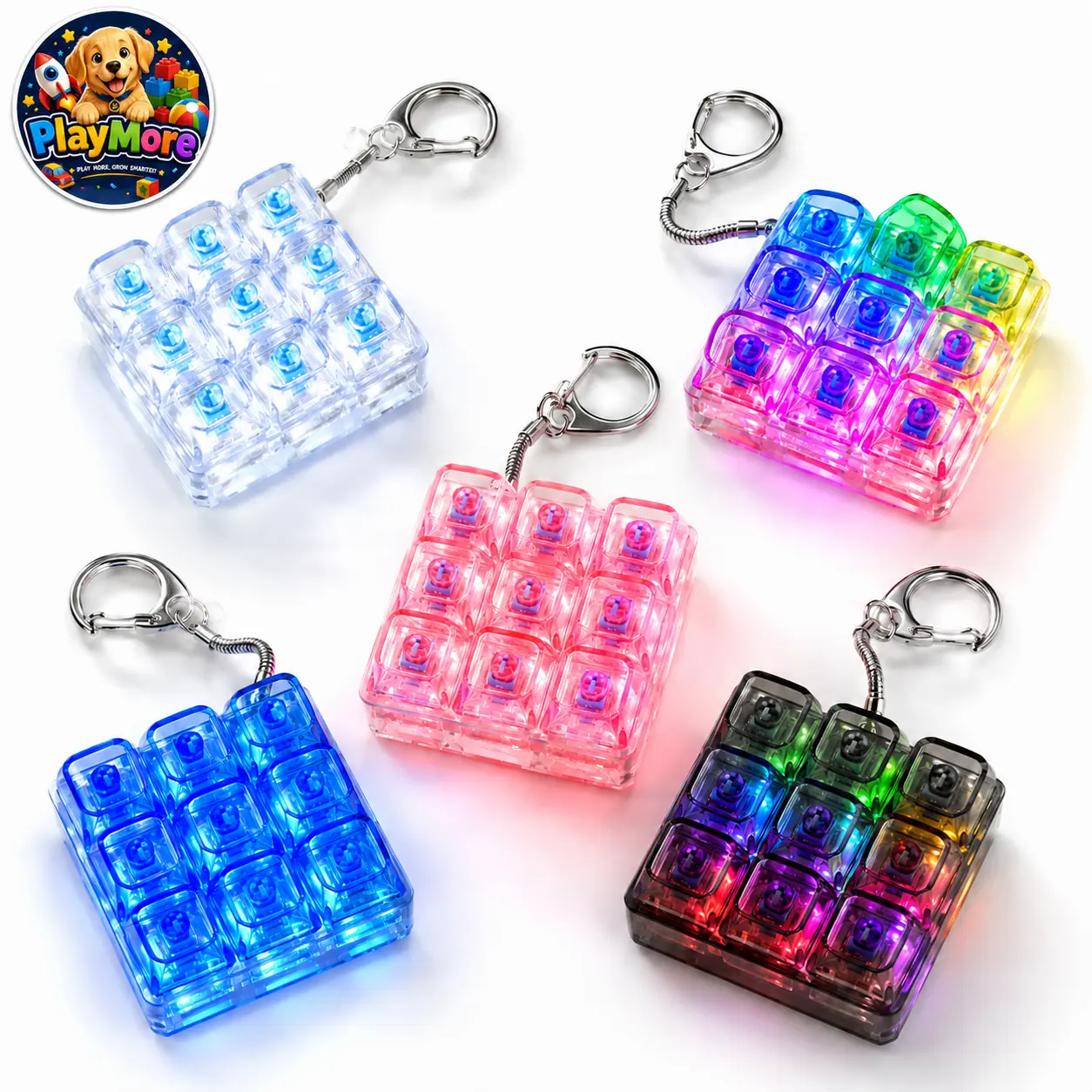 Keyboard Keychain RGB Fidget Toy Light Up Sensory Toy  stress relief toy Portable Gift for Teens and Adults