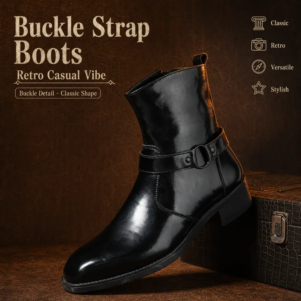 Men’s Chelsea non-slip, wear-resistant short boots with side zipper and buckle, thick sole, waterproof, stylish