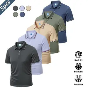 5-Piece Set Men's Long Sleeve Polos — Variety of Colors, Suitable for Everyday & Casual Wear Clothes Work White SpringStatements