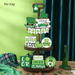 St. Patrick's Day Wooden Tiered Tray Decorative, 1 Set Lucky Artwork Housewarming Gifts, Desktop  Decor for Home  Office Celebration Accessories
