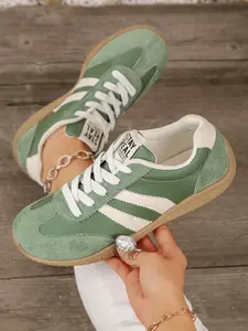 Women's Samba Style Sneakers, Low-Top Anti-Slip Sole, Comfortable Modern Design, Casual Wear, Trendy Sneakers, Fashionable Durable Shoes