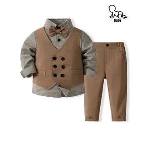 4pcs suit for baby boy gentleman, solid color vest jacket + long-sleeved shirt + trousers with detachable bow tie, soft and comfortable boy gentleman clothing suitable for birthday parties, dinners, weddings, birthdays, and outdoor activities, Suit for, W
