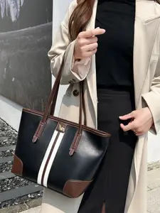 Elegant Colorblock Tote Bag, Versatile Crossbody & Shoulder Bag, Large Capacity, Perfect for Office & Street Style, Retro Design