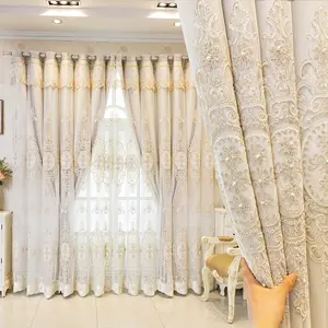 2-Panel Luxury Window Curtains, Light-Blocking Polyester Floral Curtains with Embroidery, Artificial Pearls, Vintage Floral Design for Bedroom Privacy & Stylish Enhancement