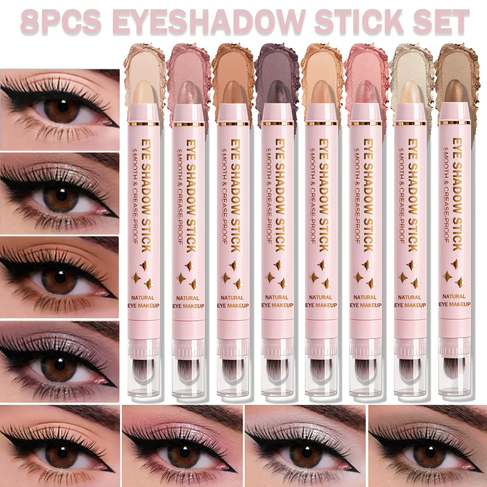 QIUFSSE 8-Pack 2-in-1 Highlighter & Eyeshadow Stick, Multi-Purpose Brightening Cosmetic for Contouring, Glowy Highlighter Cream Makeup Stick for Bronzed Glow