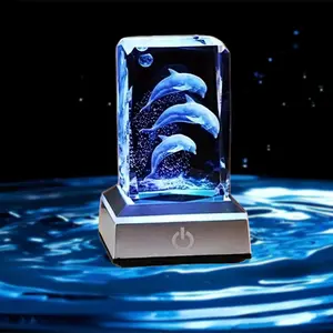 3D Laser Etched Crystal Dolphin Gifts for Women Men,Dolphin Decor Glass Figurines Statue Stuff for Room Decorations Birthday for Lovers Keepsake Paperweight