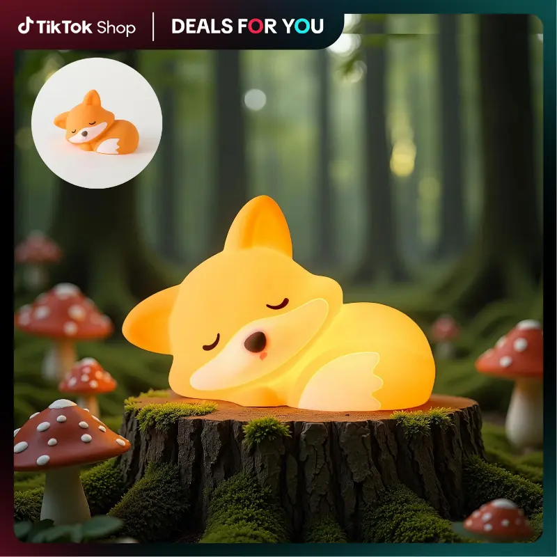 2026 LED Glow Fox Night Light - Dimmable Silicone Nursery Lamp, Touch-Activated Bedside Light for Kids & Toddlers, USB Rechargeable Animal Decor, Night light