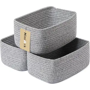 Small Storage Baskets for Organizing |   Closet Organizer Bins |   Shelf Toy Basket |   Woven Rope Baskets |   Cube Decorative Box |   Shallow Basket |   11.5x7.5x4.7" |   3 Packs Mixed Grey