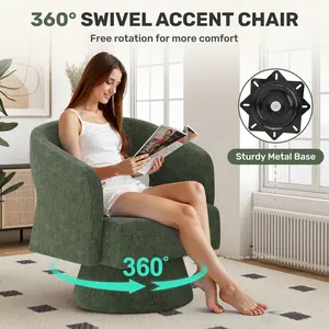 360 Degree Swivel Barrel Chair, Oversized Teddy Upholstered Round Chair, Modern Luxury Accent Chair for Bedroom Office Living Room, Black