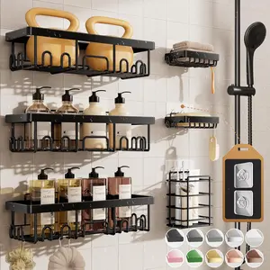 Shower Caddy 6-Pack,Advanced Rustproof Design, No Drilling Adhesive Shelves, Rack with Soap Holder, Large Capacity Bathroom Organizers and Storage, Wall-Mounted Kitchen & Home Decor