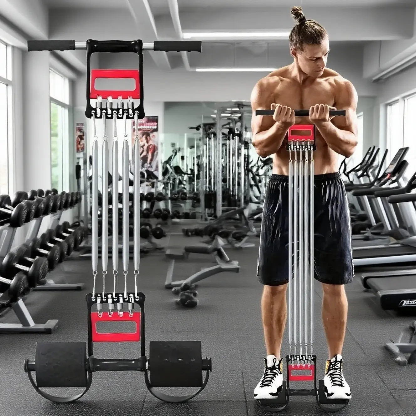 Multifunctional spring Adjustable foot pedal puller, arm bar, chest expander, Fitness training band, arm muscles, chest muscles, indoor office, fitness equipment, exercise, strength training, sit-ups, Workout Accessories, Fitness Accessories