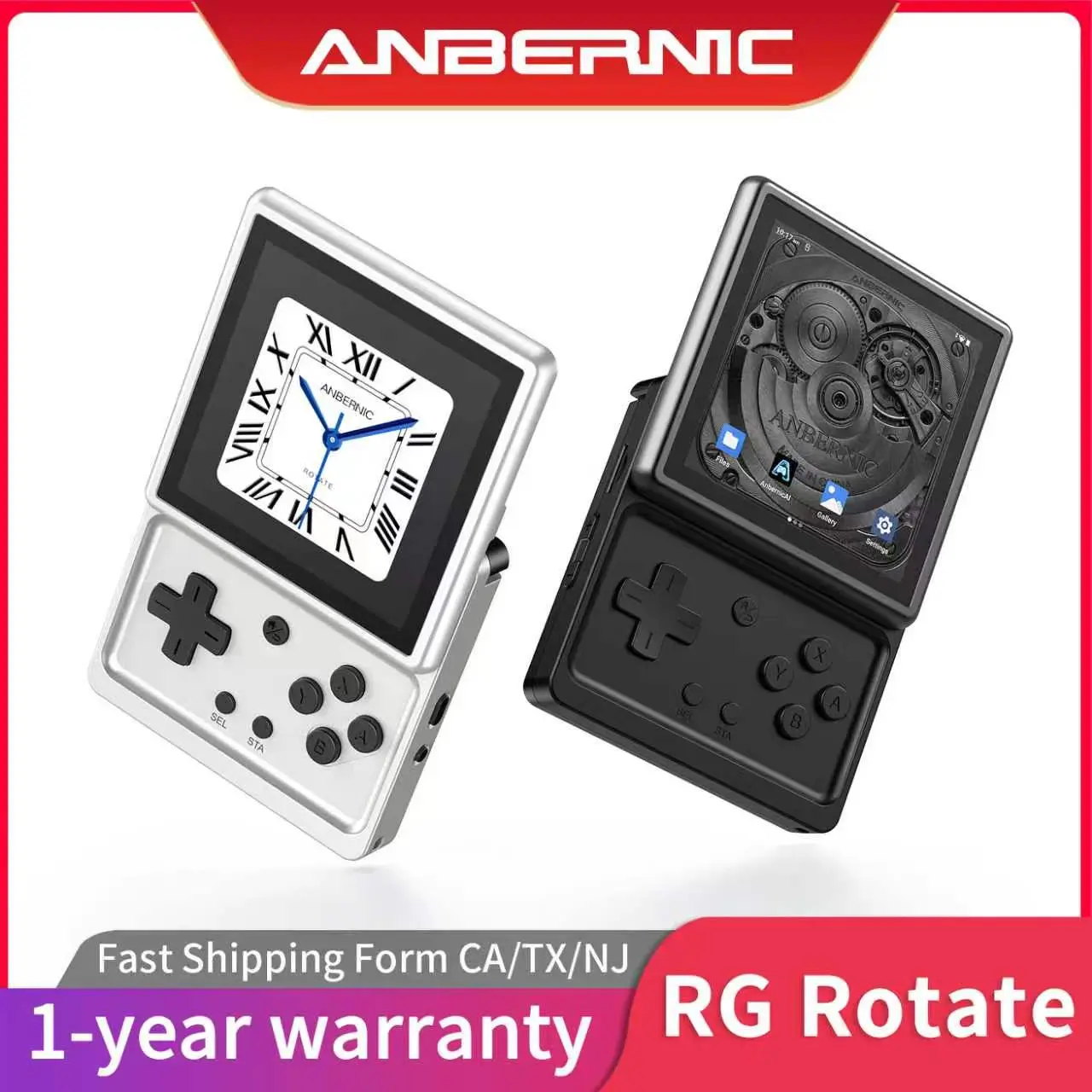 Anbernic RG Rotate Rechargeable Handheld Game Console - 3.5" IPS Rotating Screen, Android System, Aluminum Alloy, 2000 mAh Battery, Retro Portable Player for Console Gamers, Modern & Portable Handheld Gaming Gift, Rechargeable Game Console
