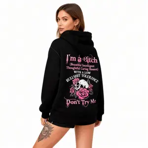 hoodies womenDon't Try Me Skull Rose Hoodie for Women -Bad Girl Attitude Graphic Hoodie, Low BSTolerance Gift, Badgirl Shirt, Tattoo Shirt