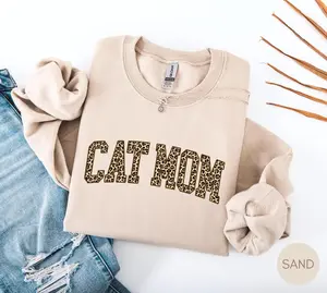 Cat mom Sweatshirt, Cat Mom Leopard Print Sweatshirt, Gift For Cat Mom, Cat Mama Sweatshirts, Cat Lover Sweater, New Cat Mom Shirt Cat lover - AG