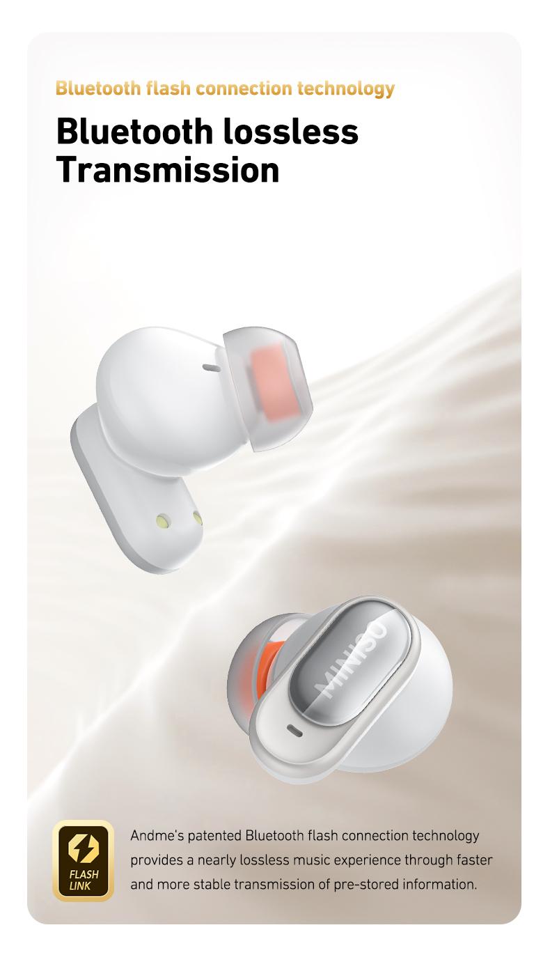 MINISO MS105 Wireless Bluetooth Headphones, Tiny Size Invisible Earbuds, Waterproof Headsets, Mini and Short Handle Design, for Work Sport Sleeping
