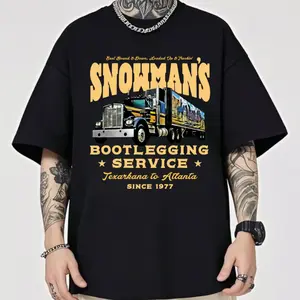 Snowman's Bootlegging Service - Unisex T-Shirt - Smokey & The Bandit, Graphic tee, Fashion Cotton, Streetwear, Funny Dumb Meme Adult Shirt, Funny Cute Adult Shirt, Western Shirt, Gift Shirt Menswear Top Classic