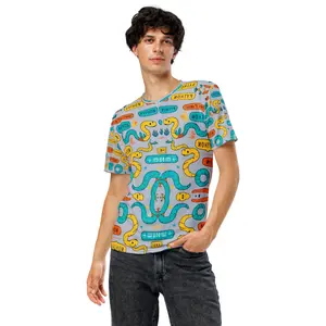 Python T-Shirt for Men - Fitted Short Sleeve Crew Neck Casual Cartoon Style Summer Top in Polyester Fabric