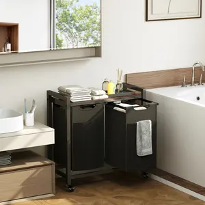 2-SIZE Laundry Organizer46L/38L Baskets | Pull-Out BagsWheel & Shelf | Rust Brown Viral Laundry Hack