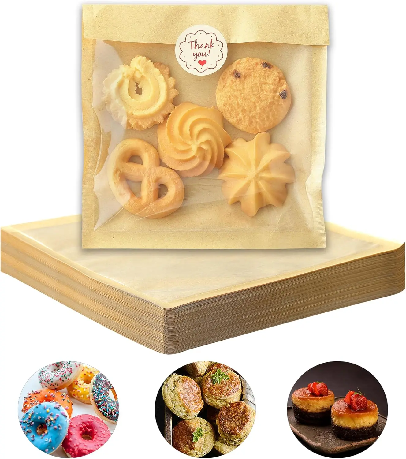 100 count Cookie Packaging Bags with Seal,  5.7x6.5 Inch Baked Goods Packaging with Window, Heat Sealable &  Resistant Individual Cookie Bags Sleeves for Brownie, Donut, , Cake Scone