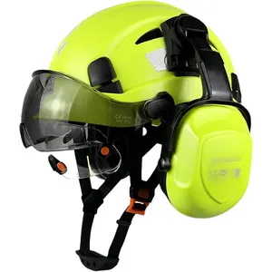 Industrial Safety Hard Hat with Visor, Ear Muffs, Vented Design, 2 Visors (Inside & Outside), 6-Point Suspension, Adjustable Fit, Impact Guard for Construction Head Protection