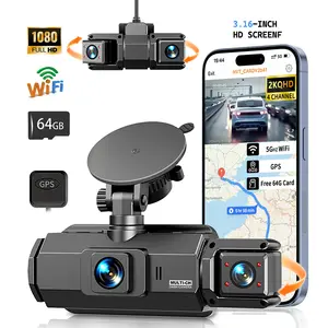 4 Channel Dash Cam 360° View 1080P+1080P+1080P+1080P 4 Channel Dash Cam Front and Rear with Cabin, Free 64 GB Card Included, 5.8GHz WiFi6 - up to  8MB/s, IR Night Vision, Built-in GPS, G-Sensor, 24H Parking Mod